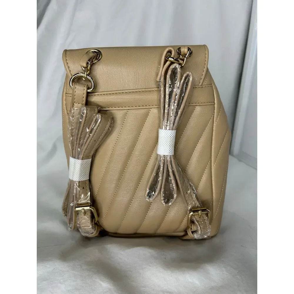Bebe Hera Beige Small‎ Backpack gold hardware quilted